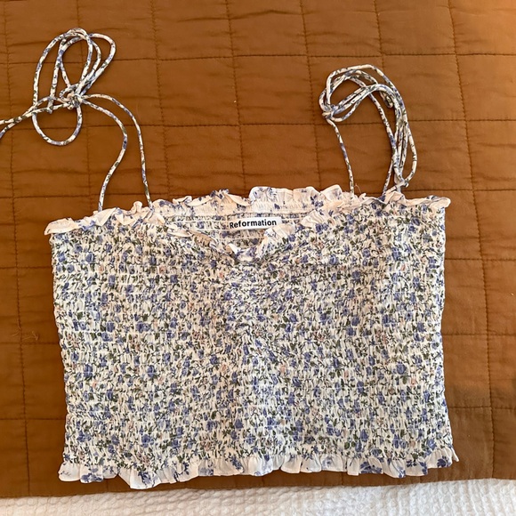 Reformation Tops - Reformation Blue and White Floral Crop Top